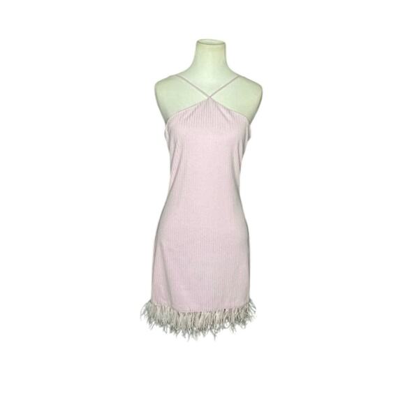 NWOT SAYLOR Ainsley Feather Trim Ribbed Halter Mini Dess Lavender – Sz M - Picture 5 of 8